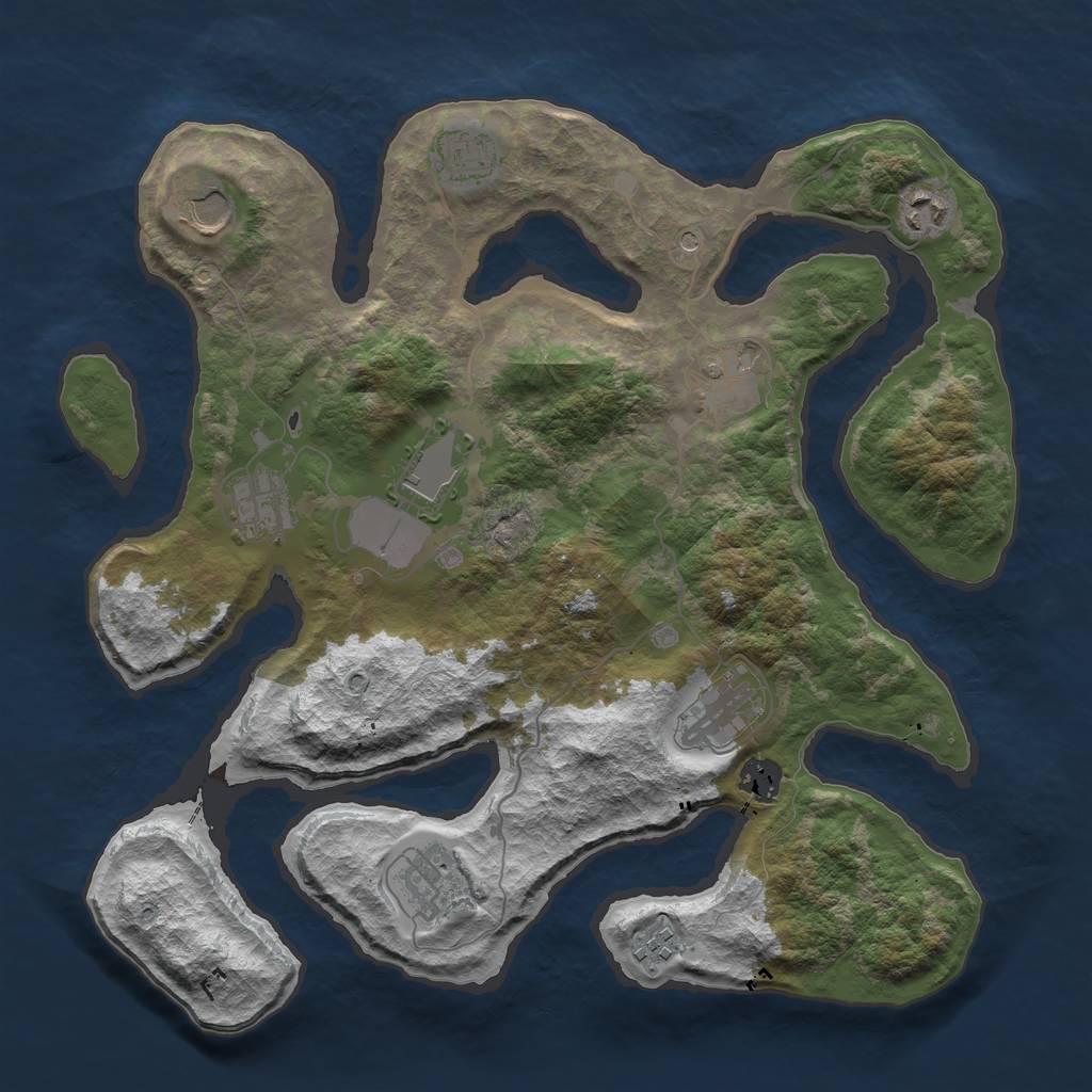 Rust Map: Barren, Size: 3700, Seed: 2147483647, 13 Monuments