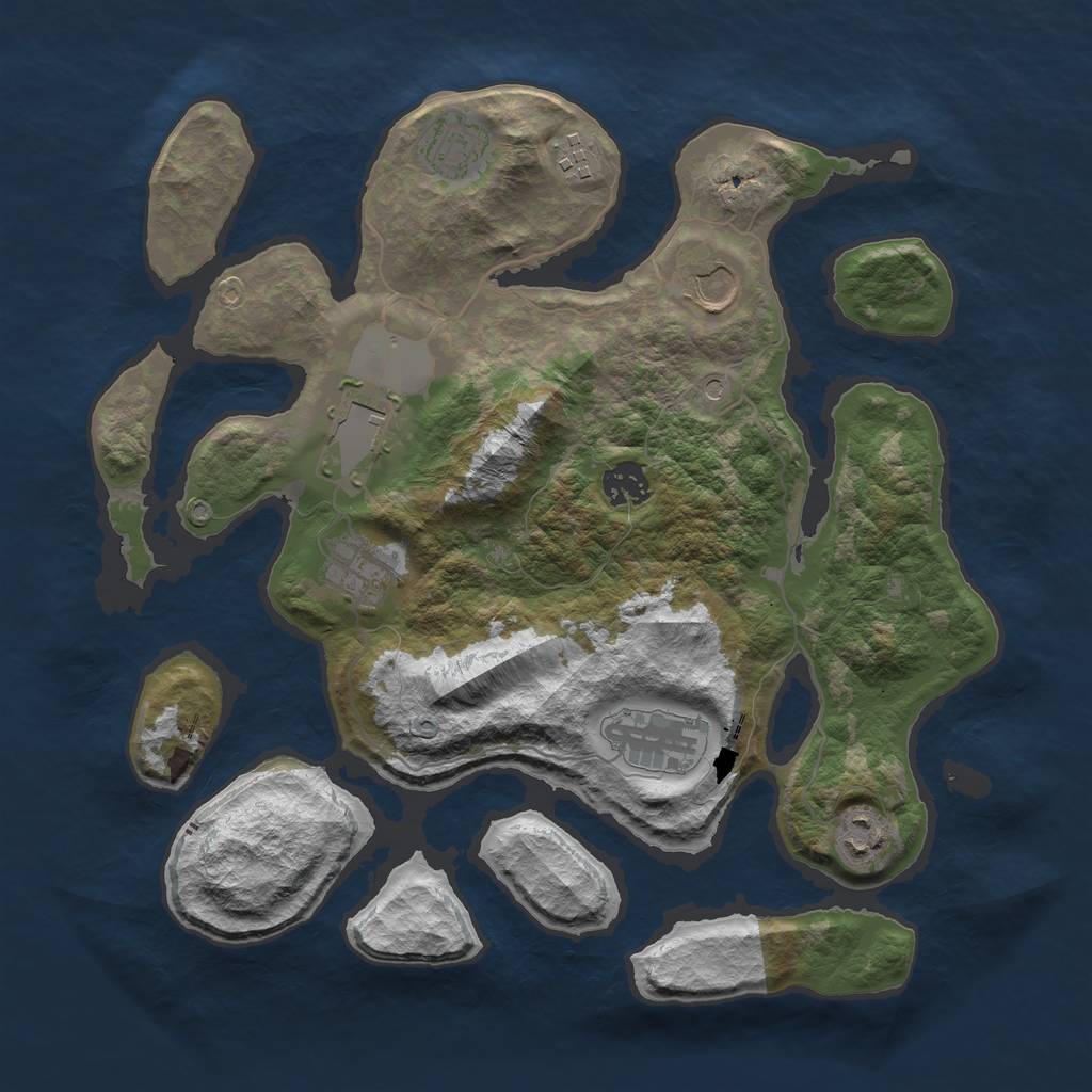 Rust Map: Barren, Size: 3550, Seed: 582588, 11 Monuments