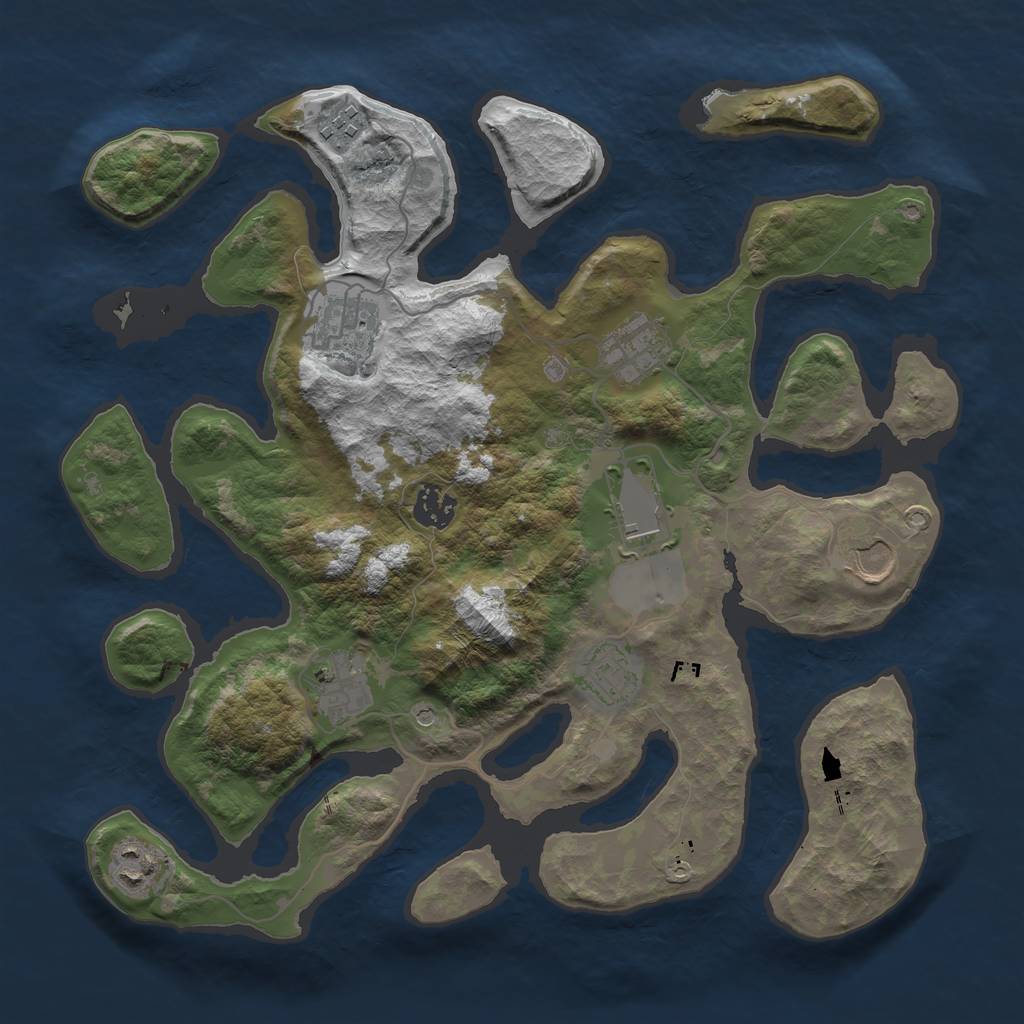 Rust Map: Barren, Size: 3550, Seed: 437228, 12 Monuments