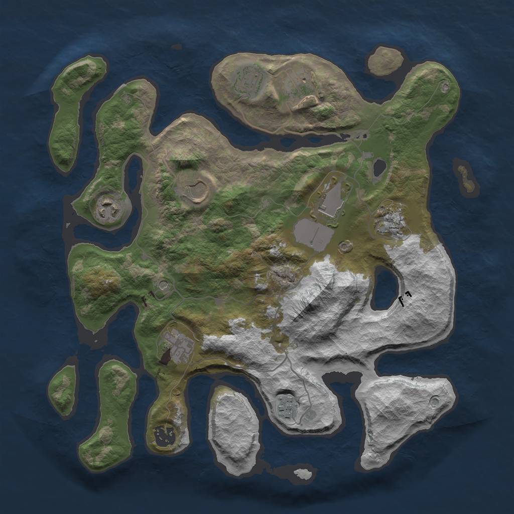 Rust Map: Barren, Size: 3550, Seed: 243601, 12 Monuments