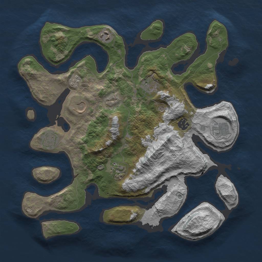 Rust Map: Barren, Size: 3550, Seed: 746639, 11 Monuments