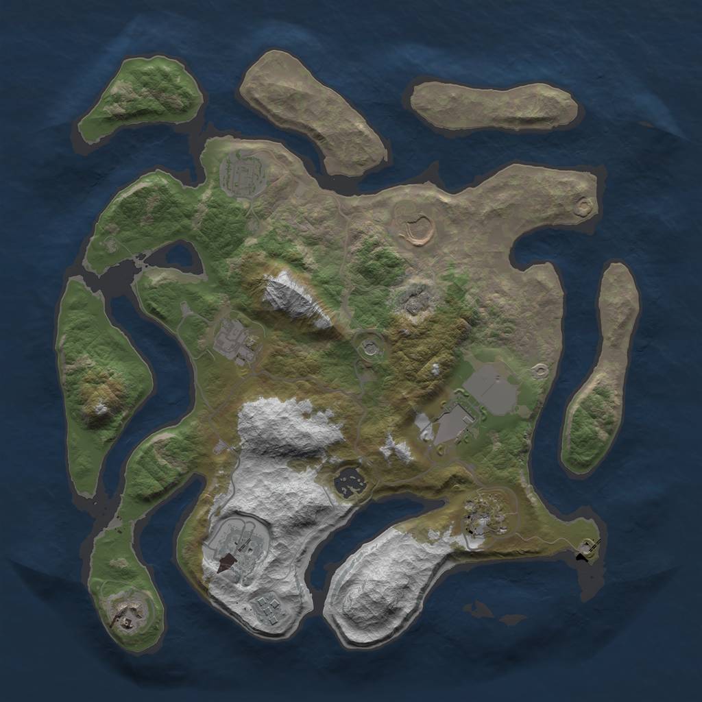 Rust Map: Barren, Size: 3550, Seed: 350309, 12 Monuments
