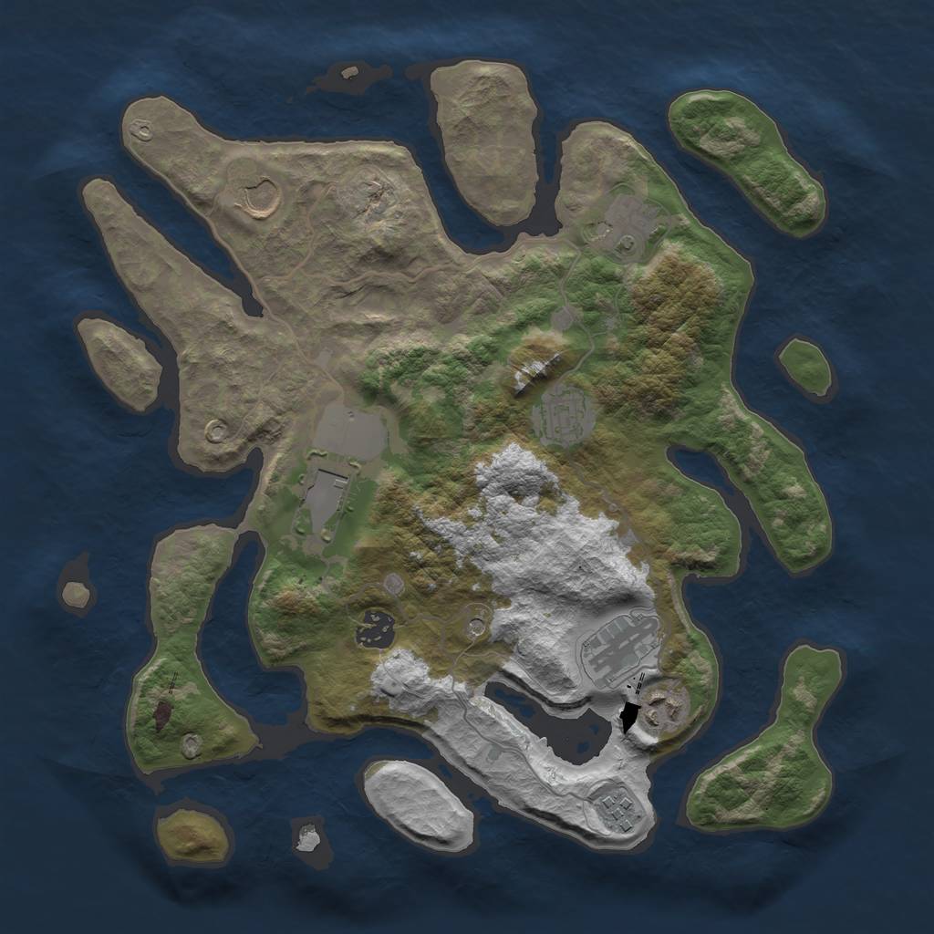 Rust Map: Barren, Size: 3550, Seed: 178907, 11 Monuments