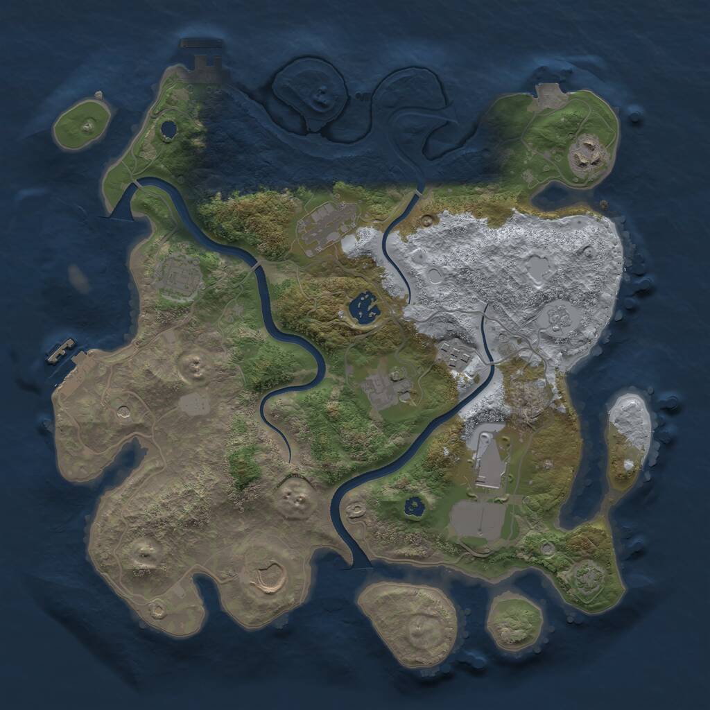 Rust Map: Procedural Map, Size: 3500, Seed: 1870744386, 14 Monuments