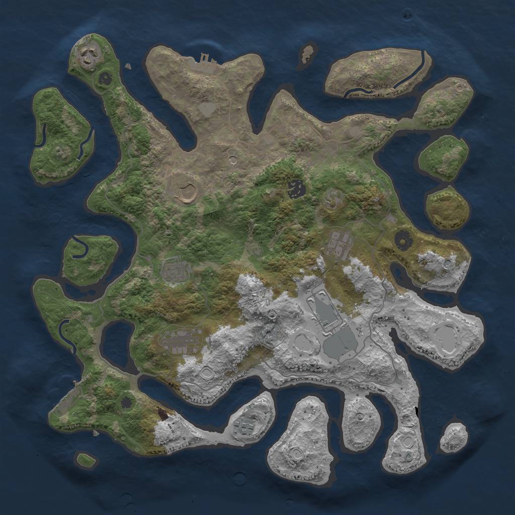 Rust Map: Procedural Map, Size: 4000, Seed: 743355, 16 Monuments