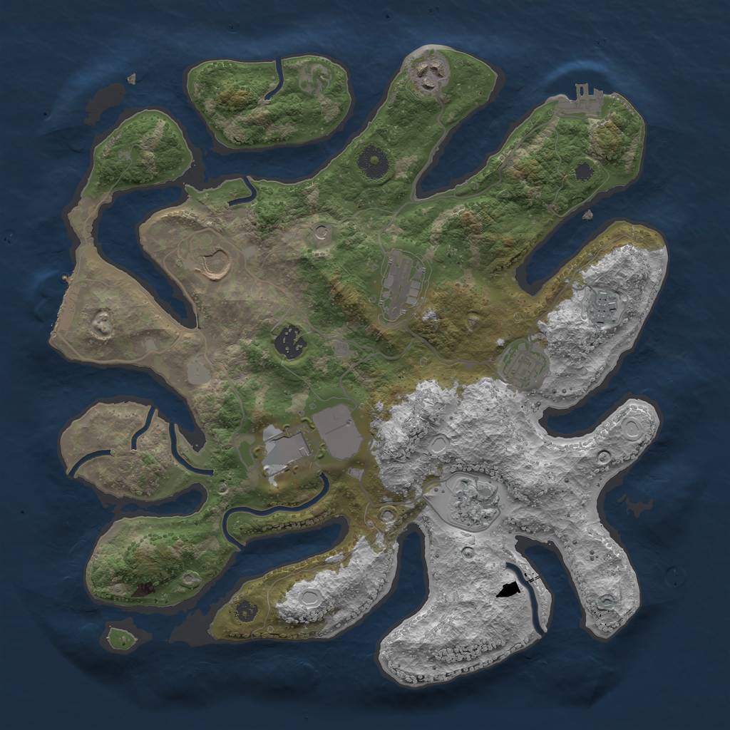 Rust Map: Procedural Map, Size: 3550, Seed: 611705, 16 Monuments