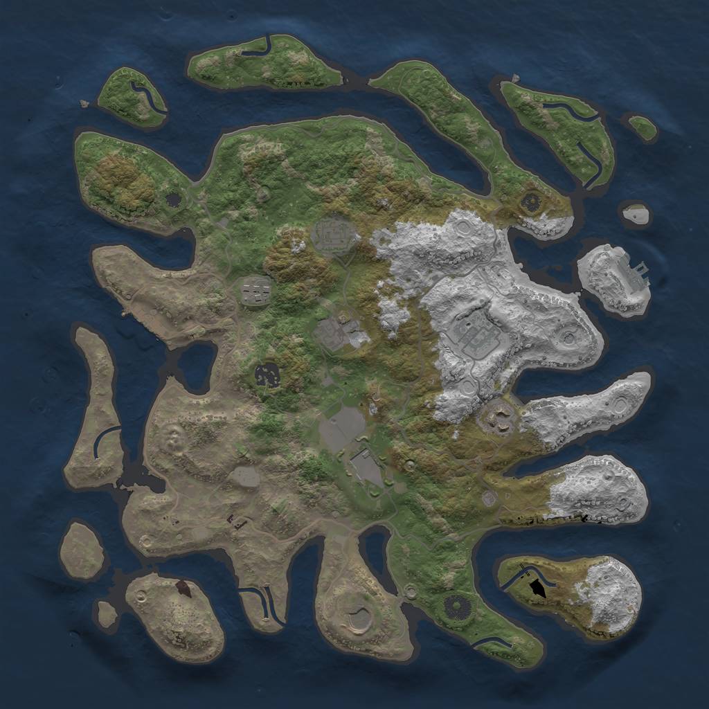 Rust Map: Procedural Map, Size: 4000, Seed: 724367, 16 Monuments