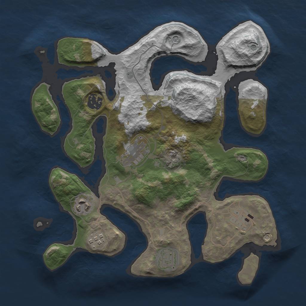 Rust Map: Barren, Size: 3000, Seed: 250990, 9 Monuments