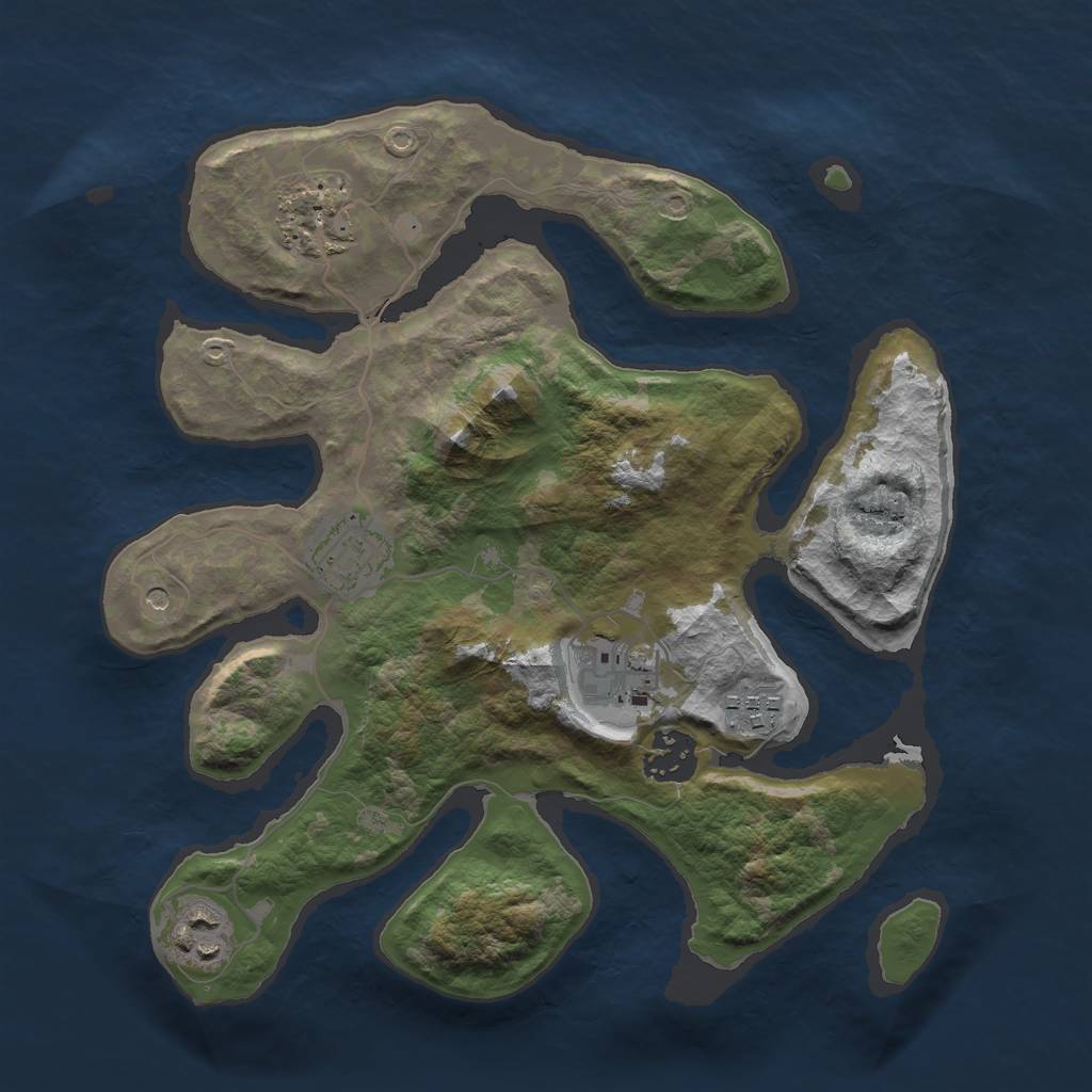 Rust Map: Barren, Size: 3000, Seed: 183911, 9 Monuments
