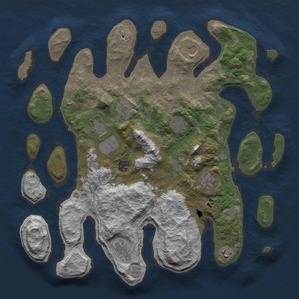 Rust Map: Barren, Size: 4000, Seed: 1900971067, 12 Monuments