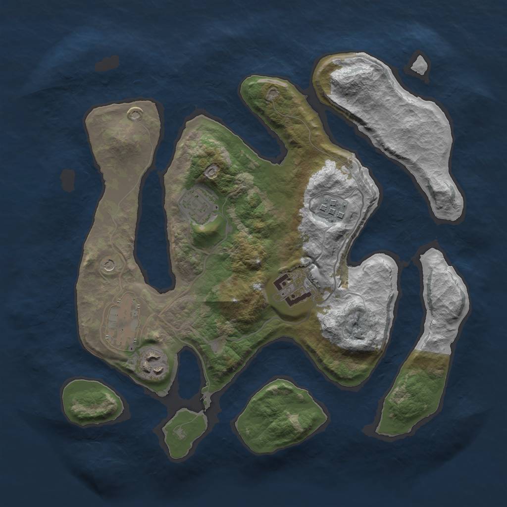Rust Map: Barren, Size: 3000, Seed: 2500, 8 Monuments