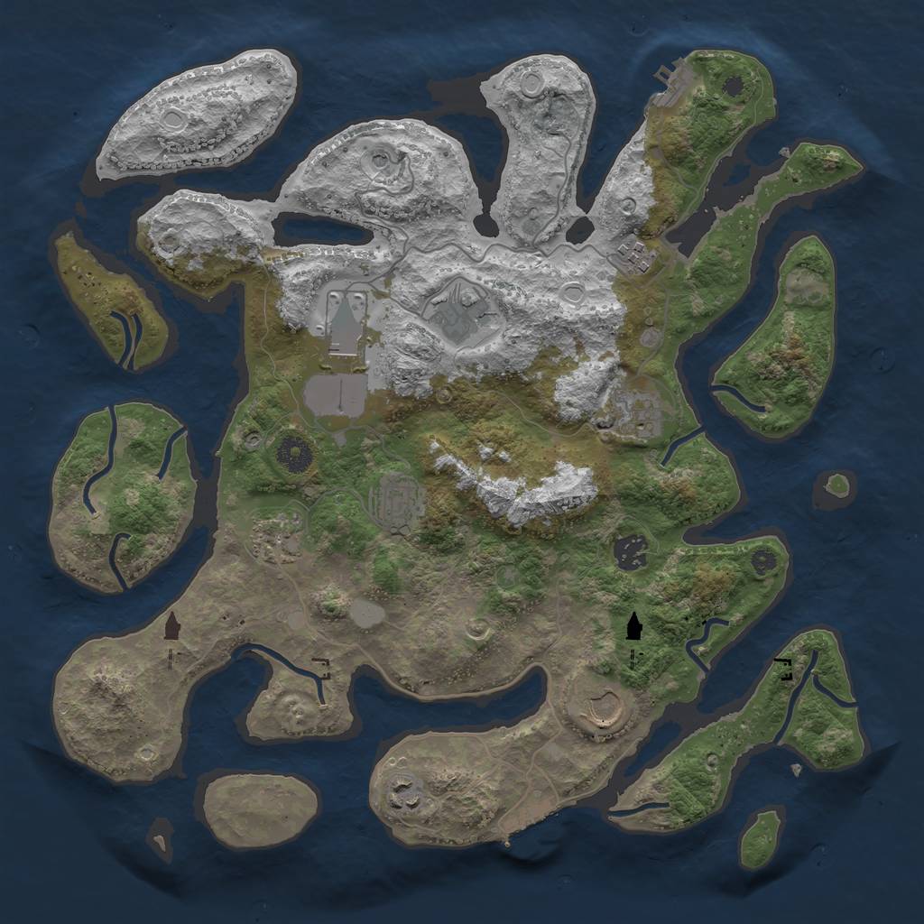 Rust Map: Procedural Map, Size: 3850, Seed: 134477053, 17 Monuments