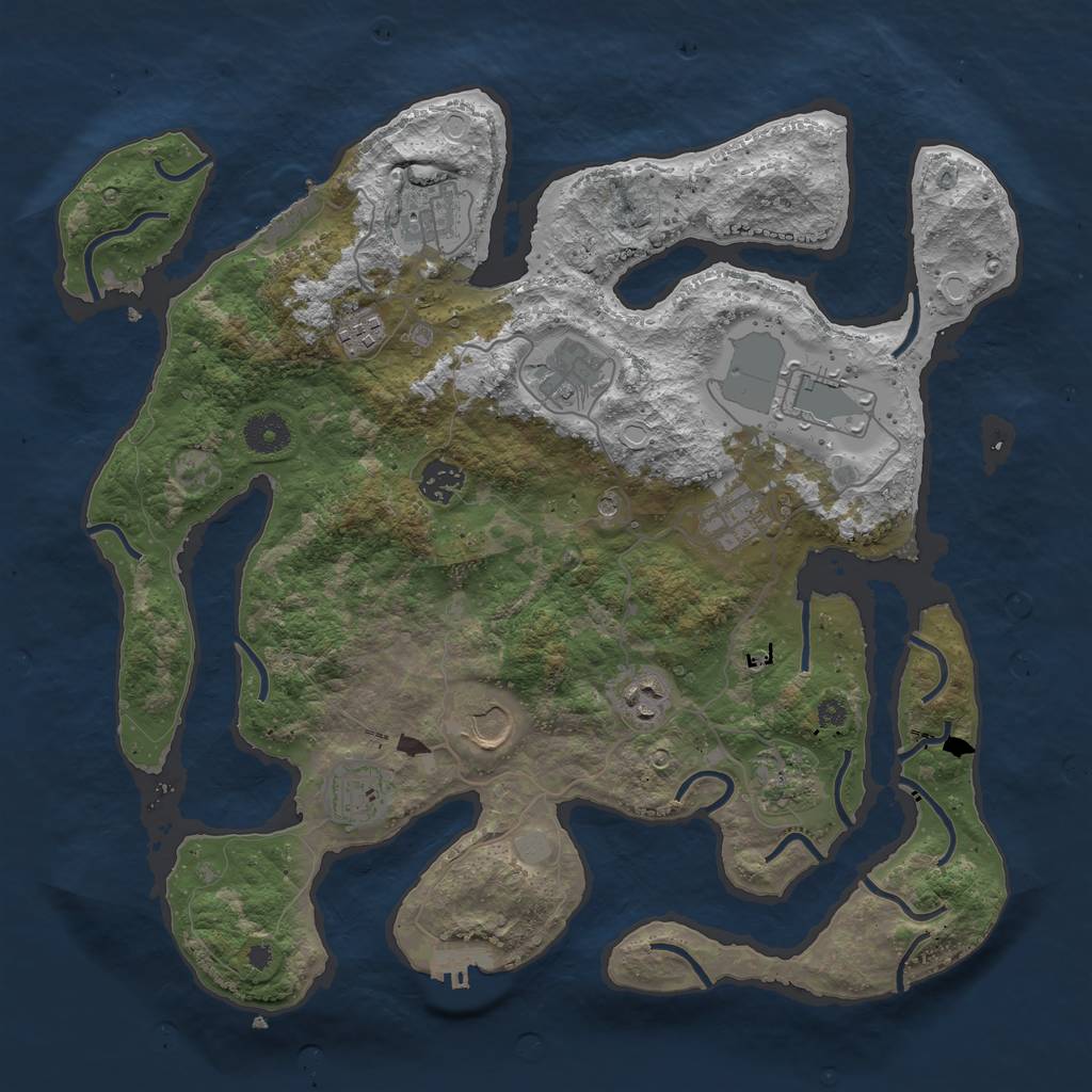 Rust Map: Procedural Map, Size: 3800, Seed: 121315421, 18 Monuments