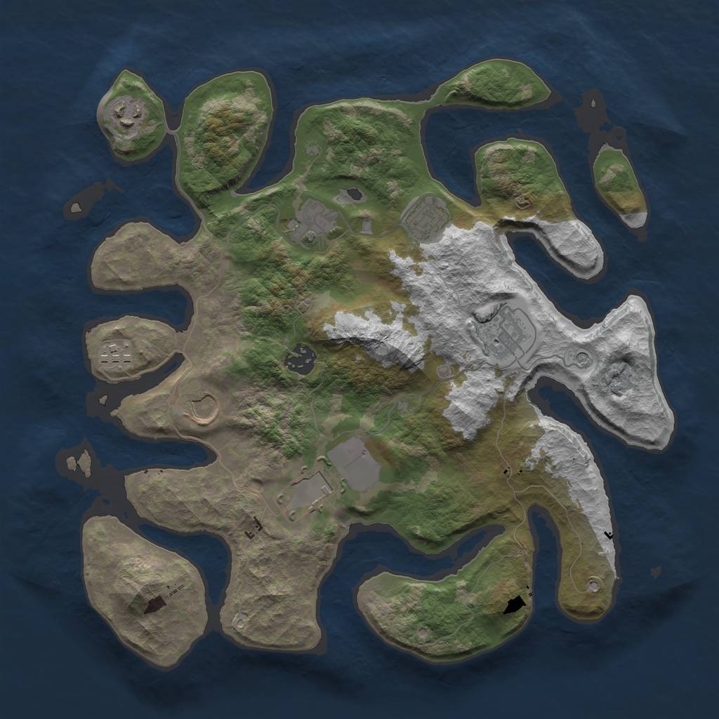 Rust Map: Barren, Size: 3550, Seed: 324970, 11 Monuments