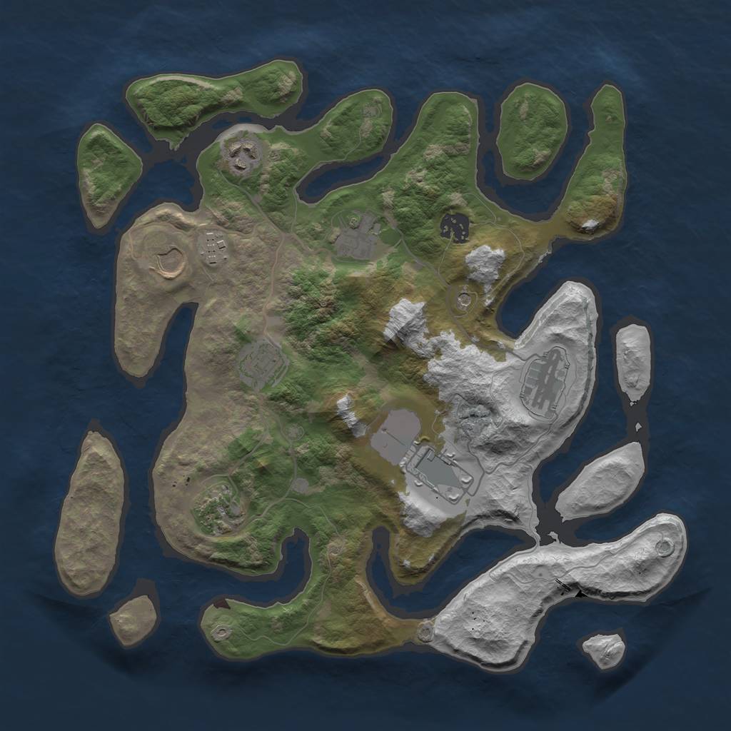 Rust Map: Barren, Size: 3550, Seed: 335146, 12 Monuments