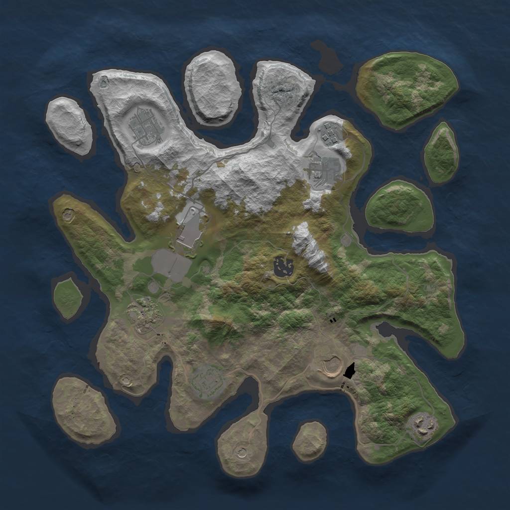 Rust Map: Barren, Size: 3550, Seed: 345714, 12 Monuments