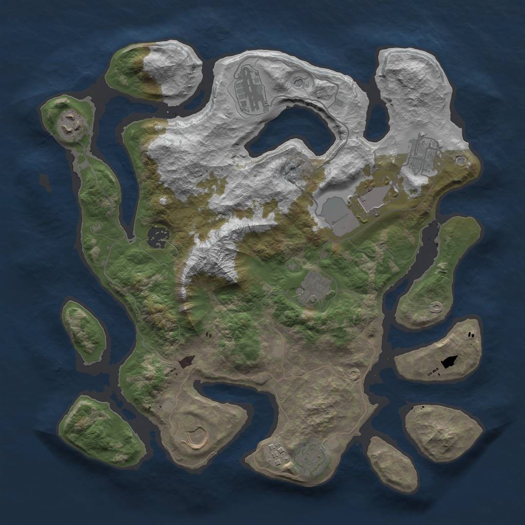 Rust Map: Barren, Size: 3550, Seed: 479003, 12 Monuments