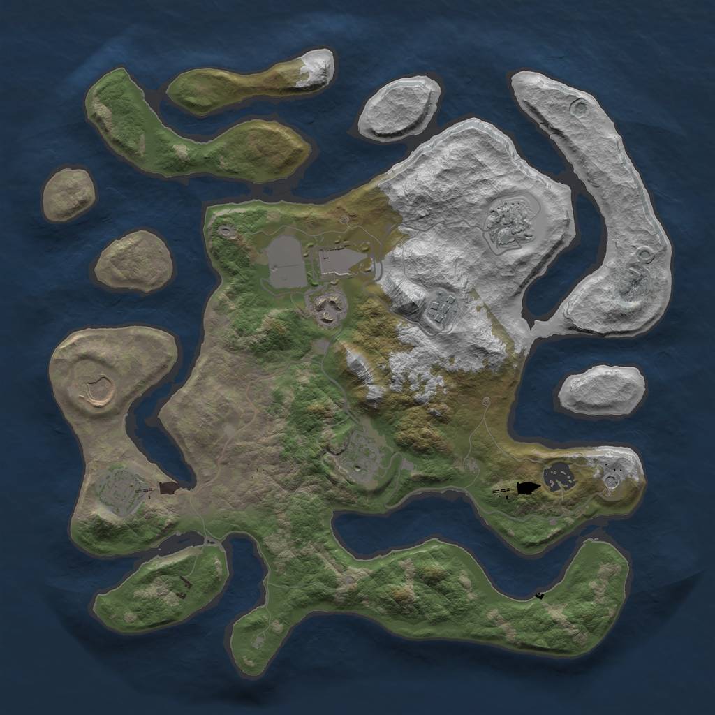 Rust Map: Barren, Size: 3550, Seed: 586624, 11 Monuments