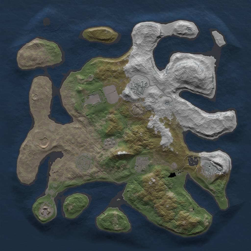 Rust Map: Barren, Size: 3550, Seed: 440045, 12 Monuments