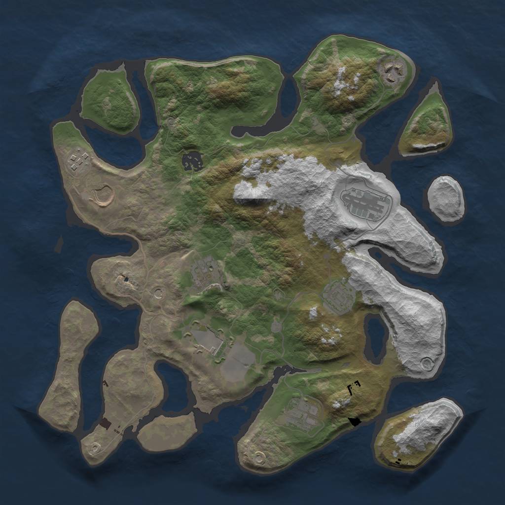 Rust Map: Barren, Size: 3550, Seed: 864887, 12 Monuments