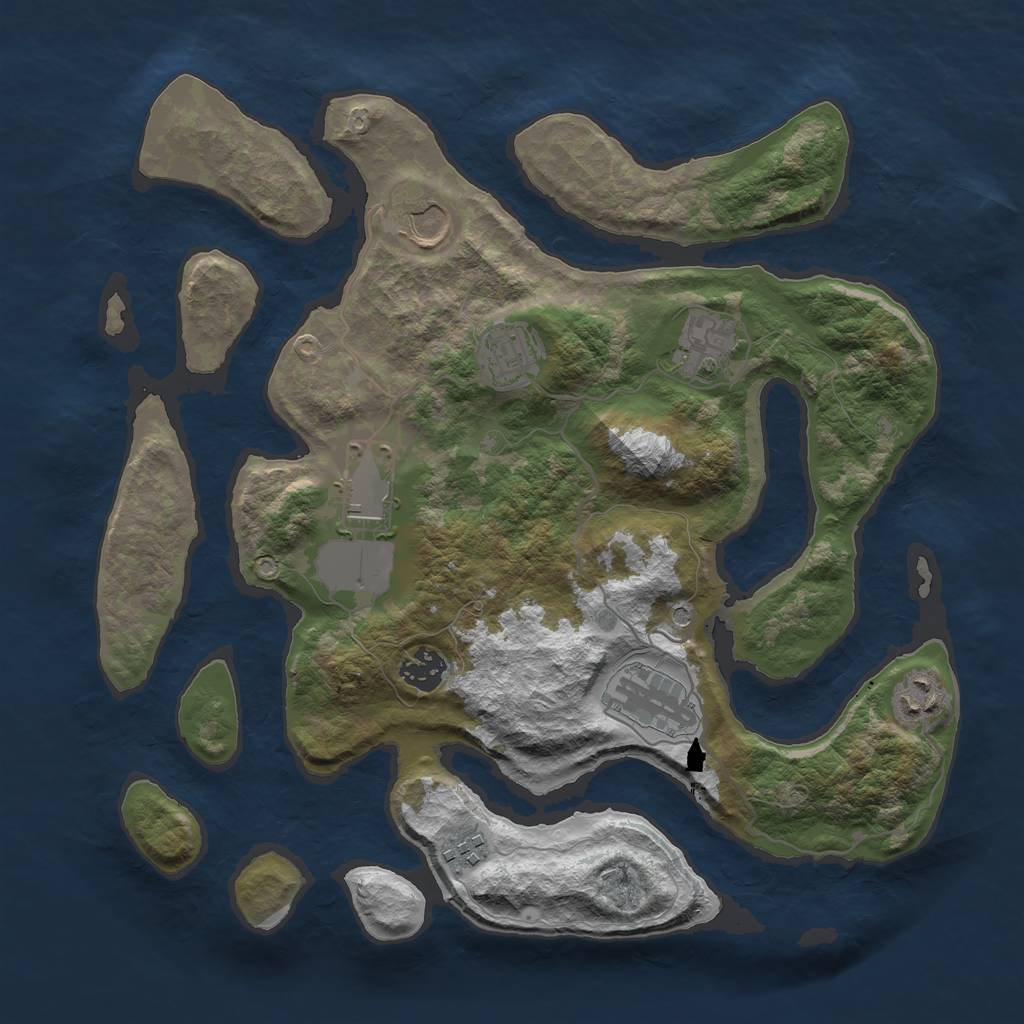 Rust Map: Barren, Size: 3550, Seed: 951197, 11 Monuments