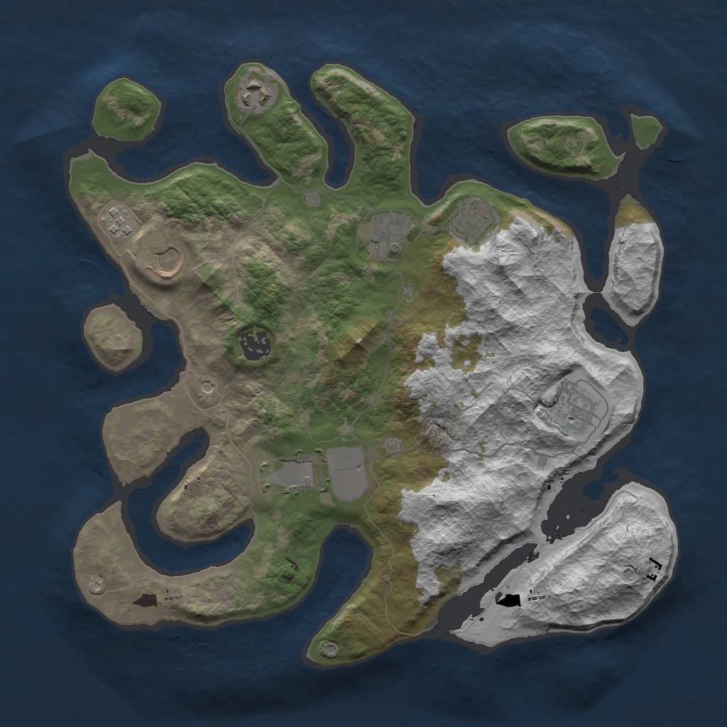 Rust Map: Barren, Size: 3550, Seed: 375552, 11 Monuments