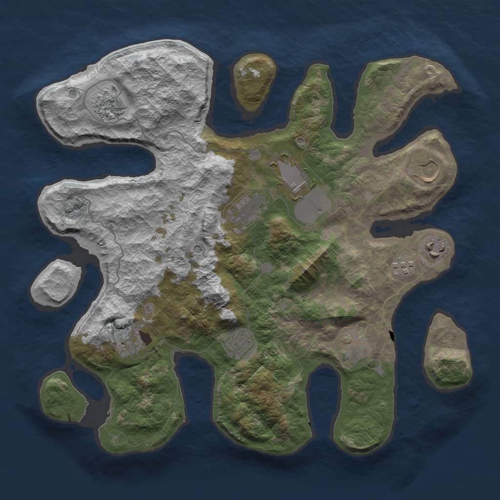 Rust Map: Barren, Size: 3550, Seed: 830193, 12 Monuments