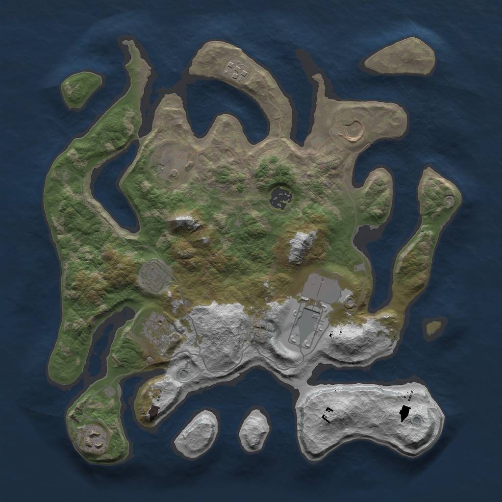Rust Map: Barren, Size: 3550, Seed: 309782, 11 Monuments