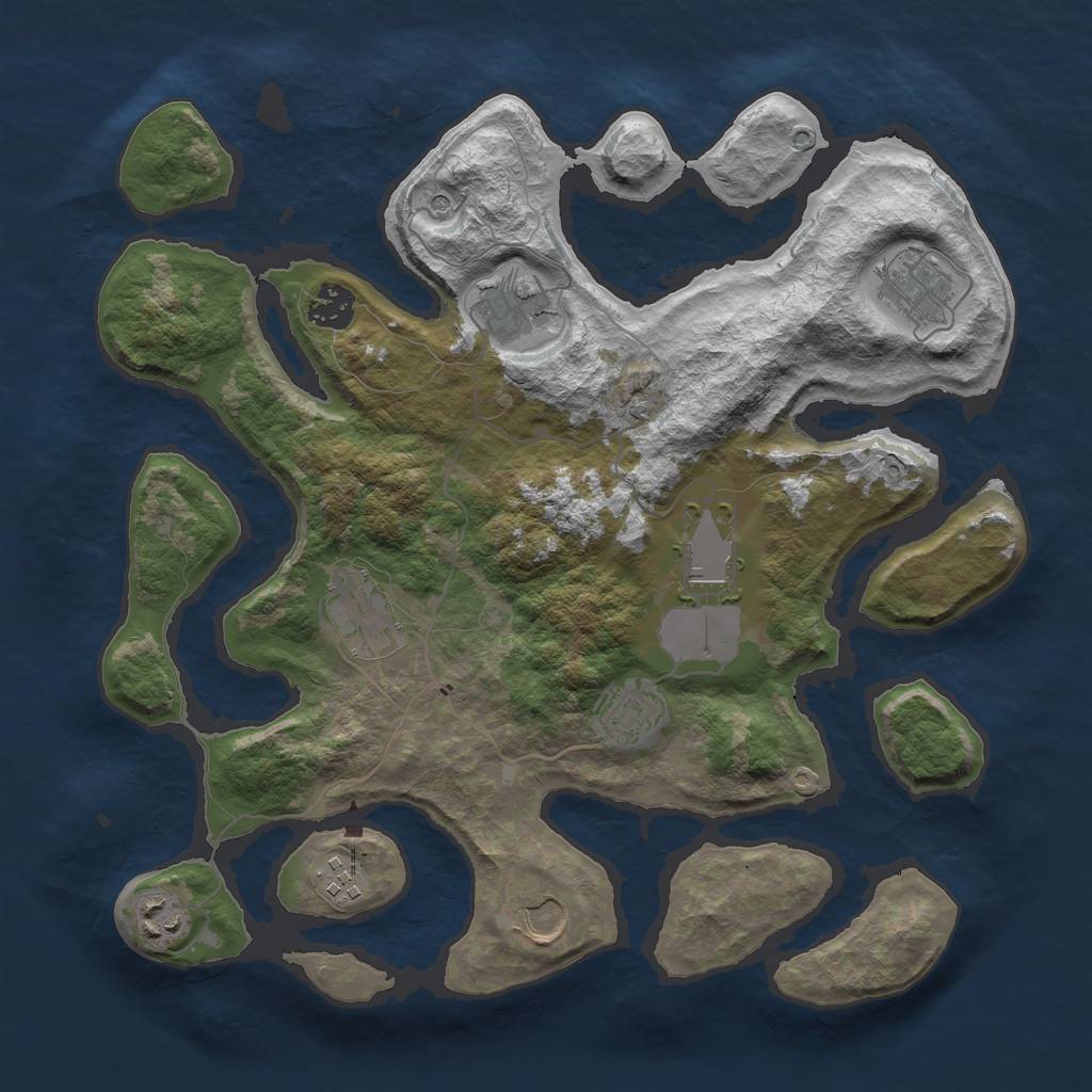 Rust Map: Barren, Size: 3550, Seed: 49108, 12 Monuments