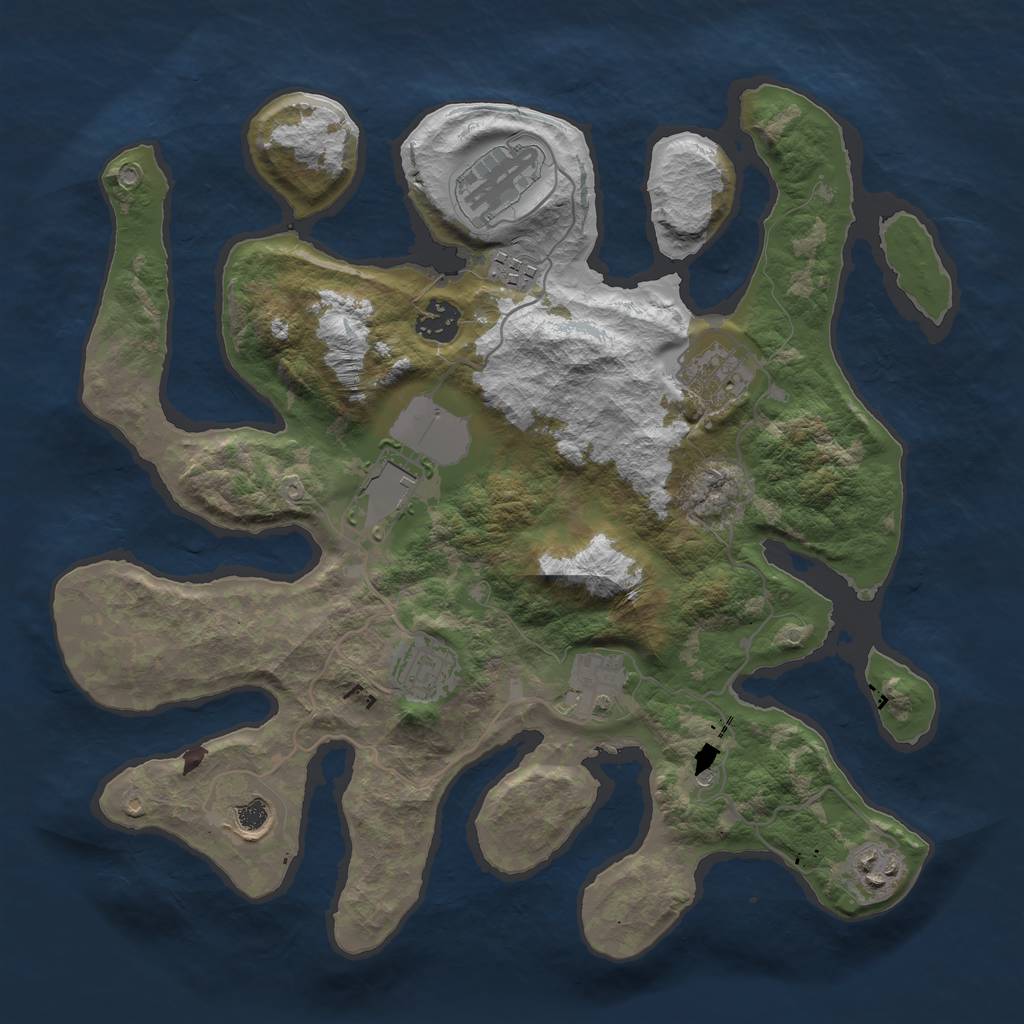 Rust Map: Barren, Size: 3550, Seed: 546947, 12 Monuments