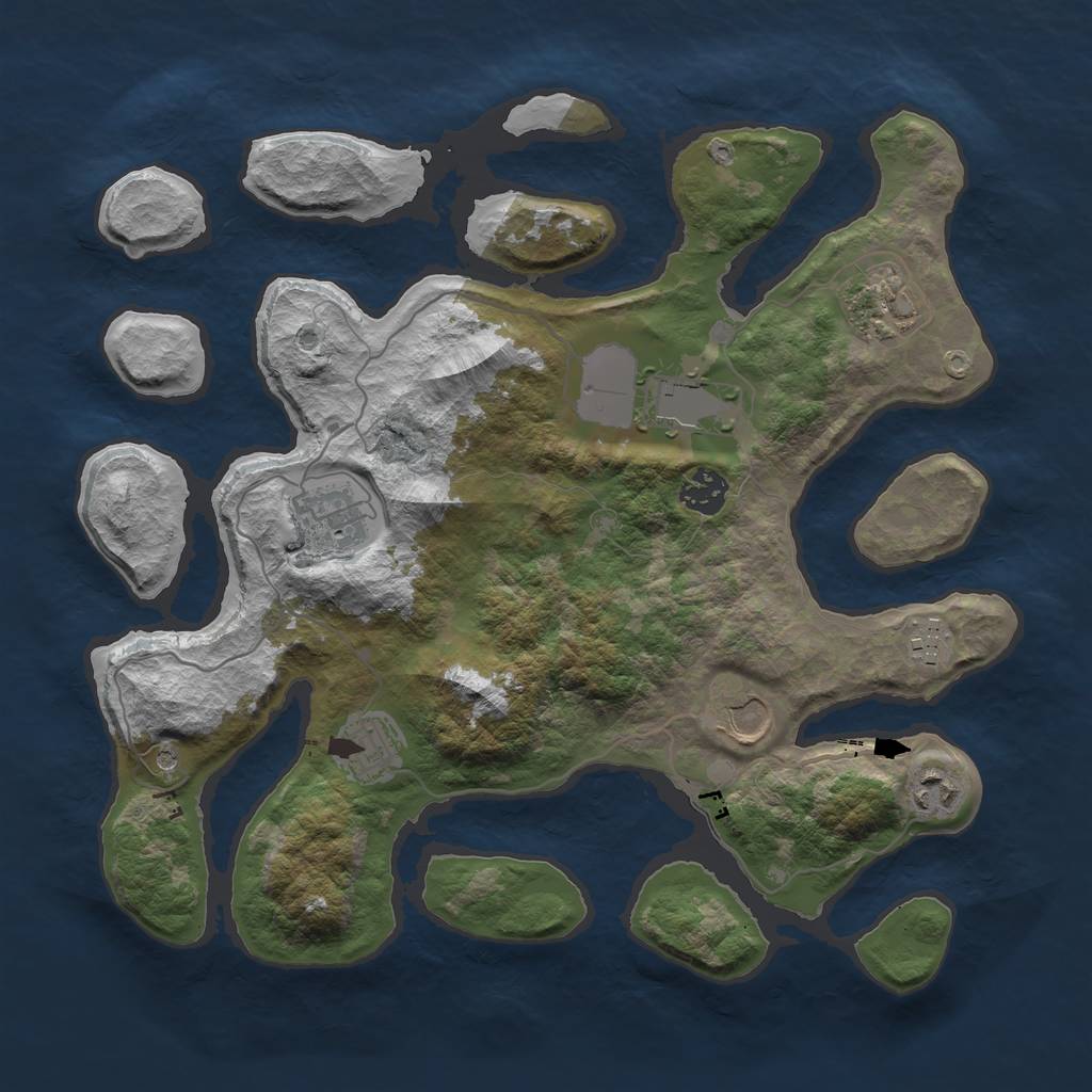 Rust Map: Barren, Size: 3550, Seed: 970450, 11 Monuments