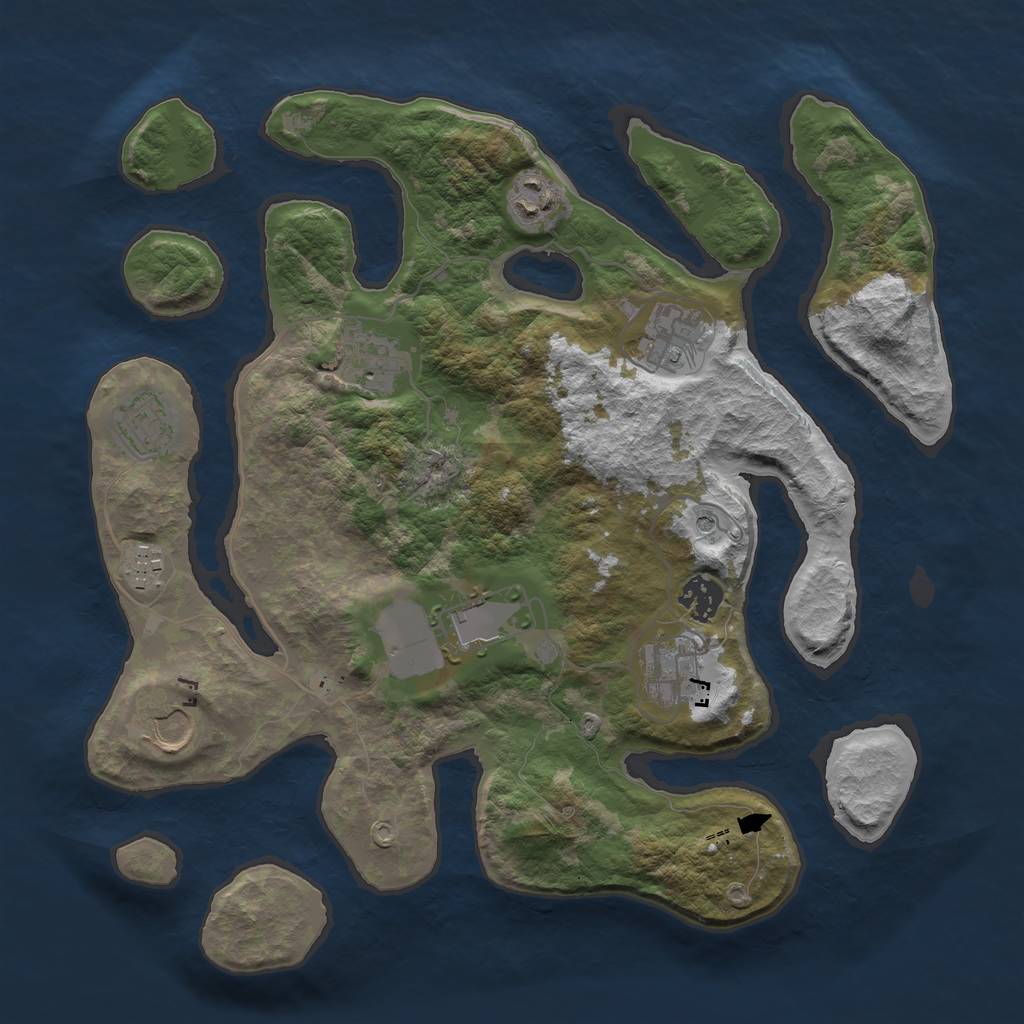 Rust Map: Barren, Size: 3550, Seed: 716931, 12 Monuments
