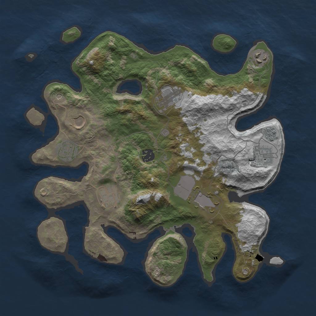 Rust Map: Barren, Size: 3550, Seed: 329992, 12 Monuments
