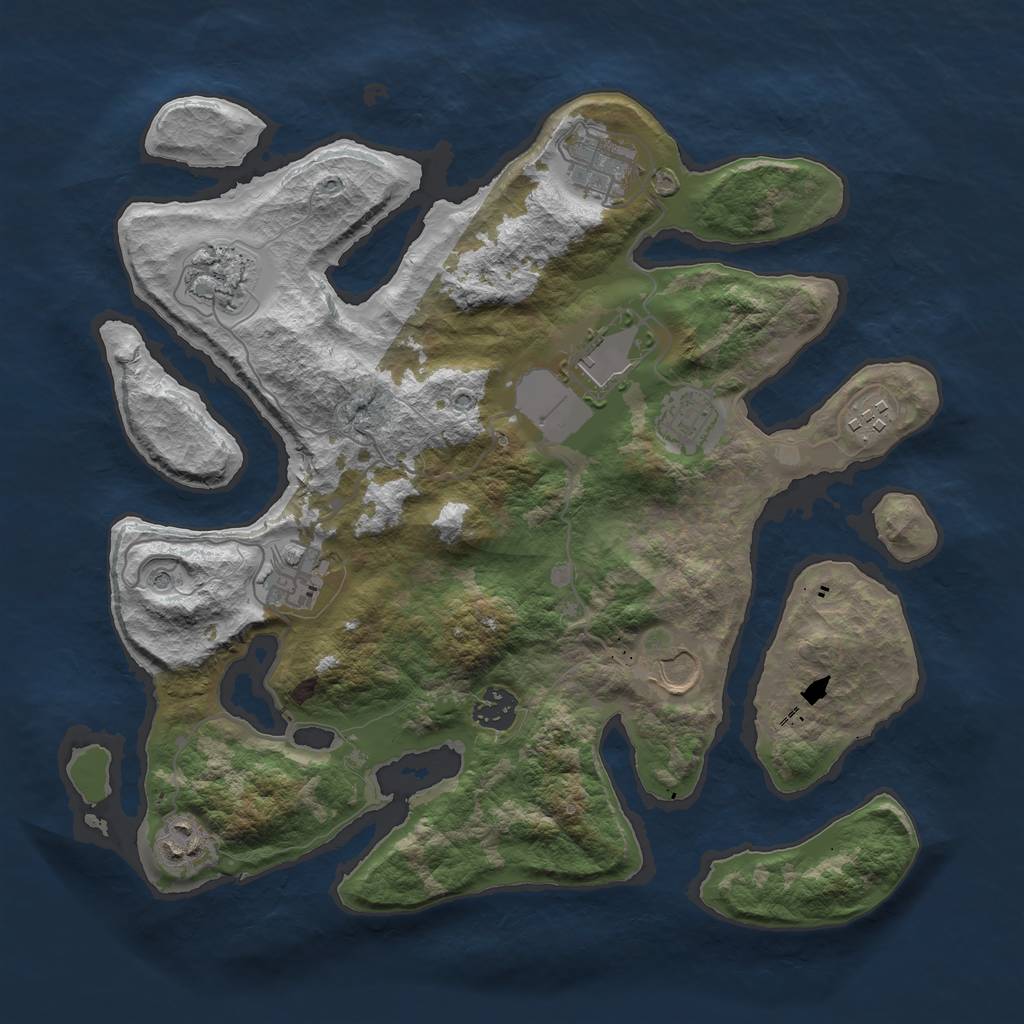Rust Map: Barren, Size: 3550, Seed: 944252, 12 Monuments