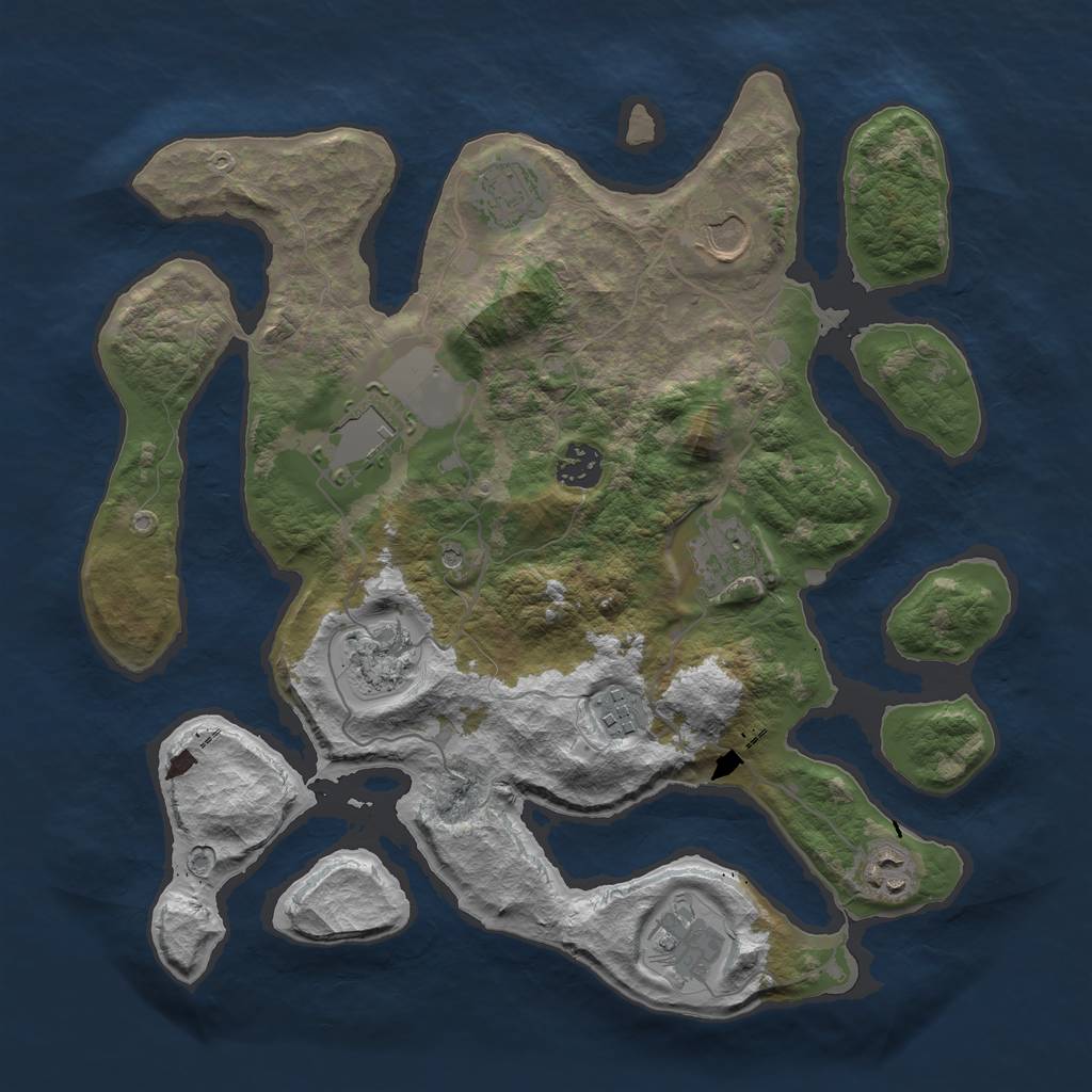 Rust Map: Barren, Size: 3550, Seed: 596653, 12 Monuments
