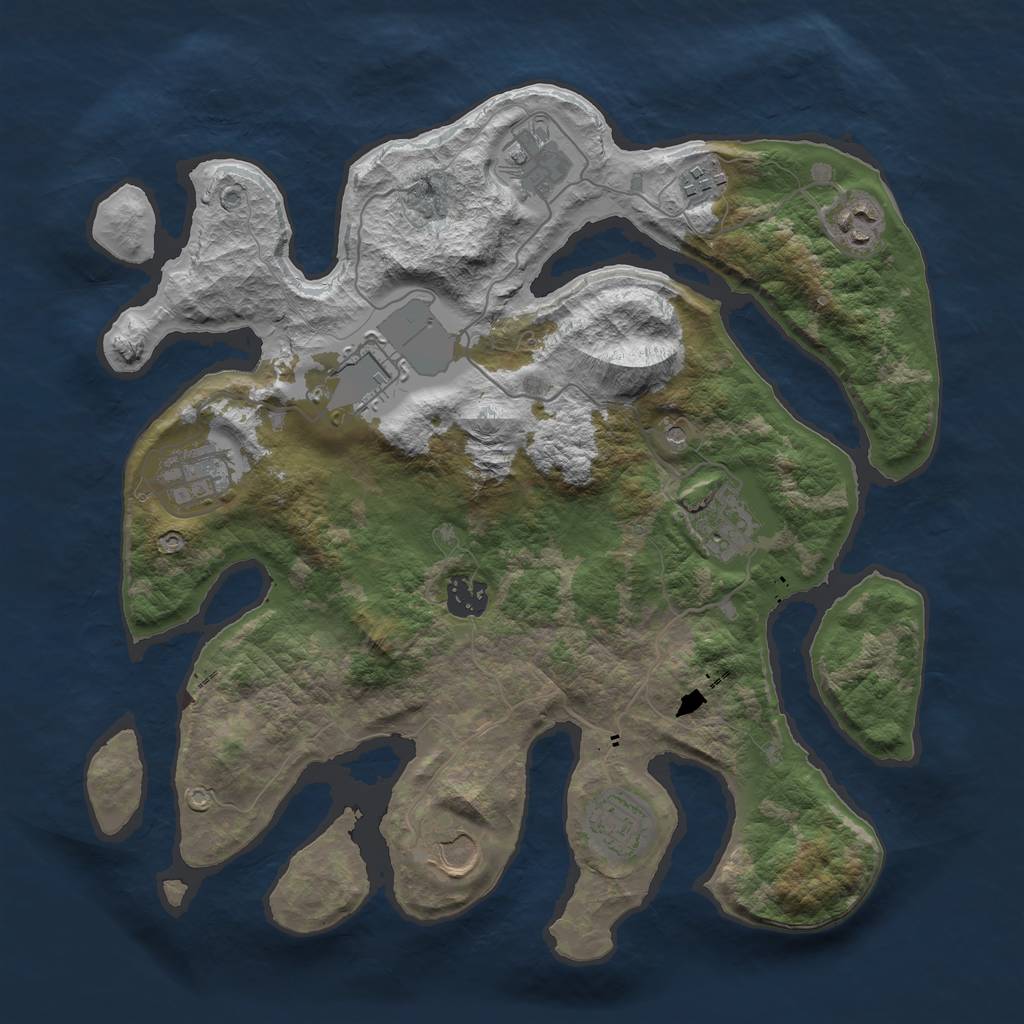 Rust Map: Barren, Size: 3550, Seed: 477798, 12 Monuments