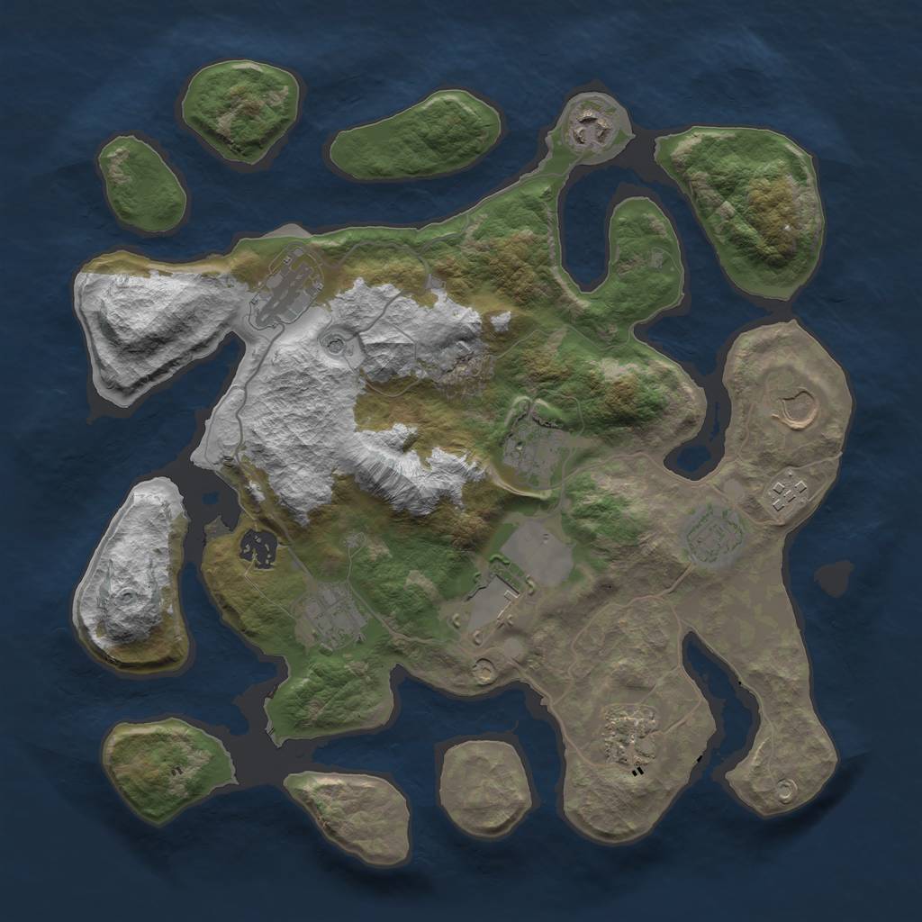Rust Map: Barren, Size: 3550, Seed: 434324, 13 Monuments