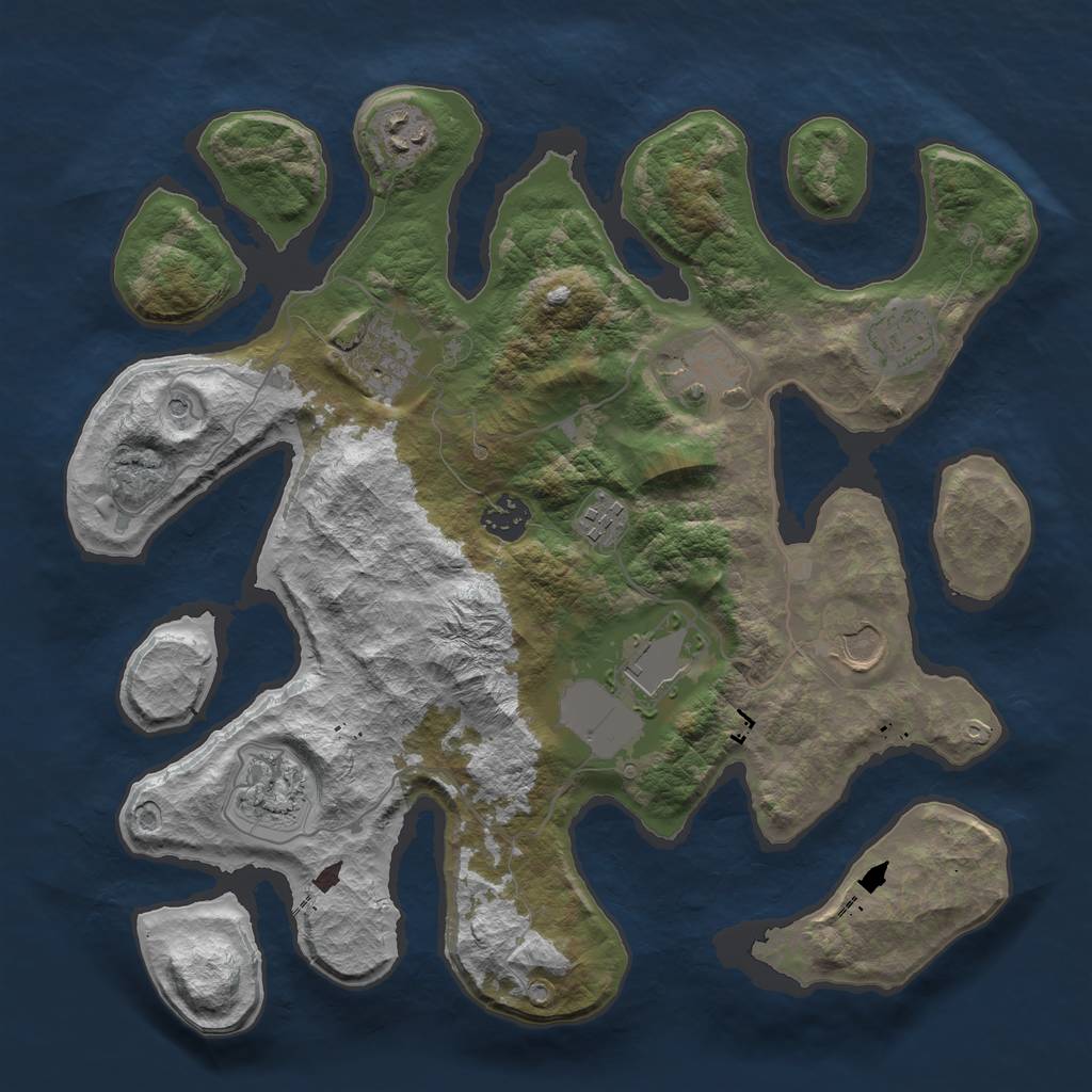 Rust Map: Barren, Size: 3550, Seed: 968570, 12 Monuments
