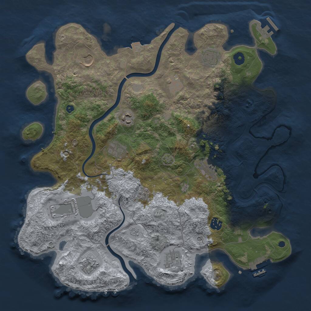 Rust Map: Procedural Map, Size: 3900, Seed: 844552789, 17 Monuments