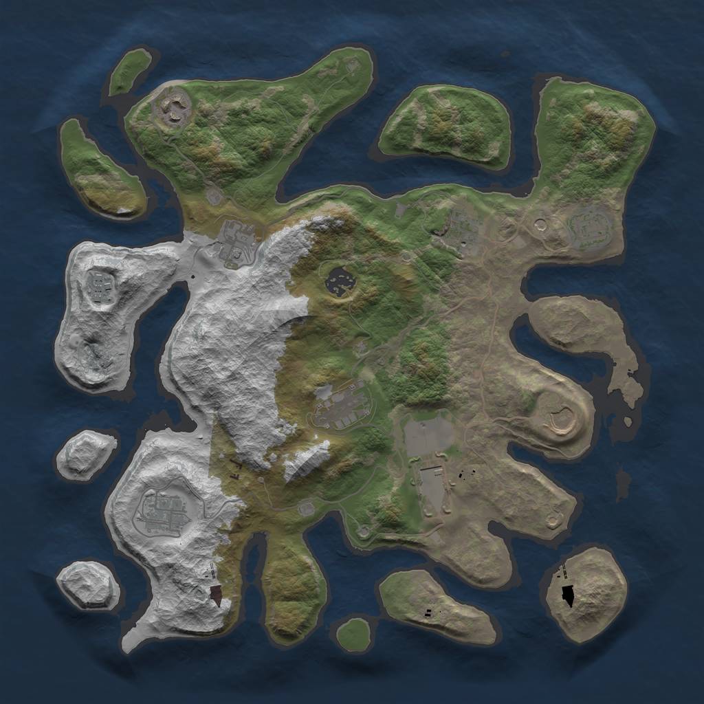 Rust Map: Barren, Size: 3750, Seed: 6790906, 13 Monuments