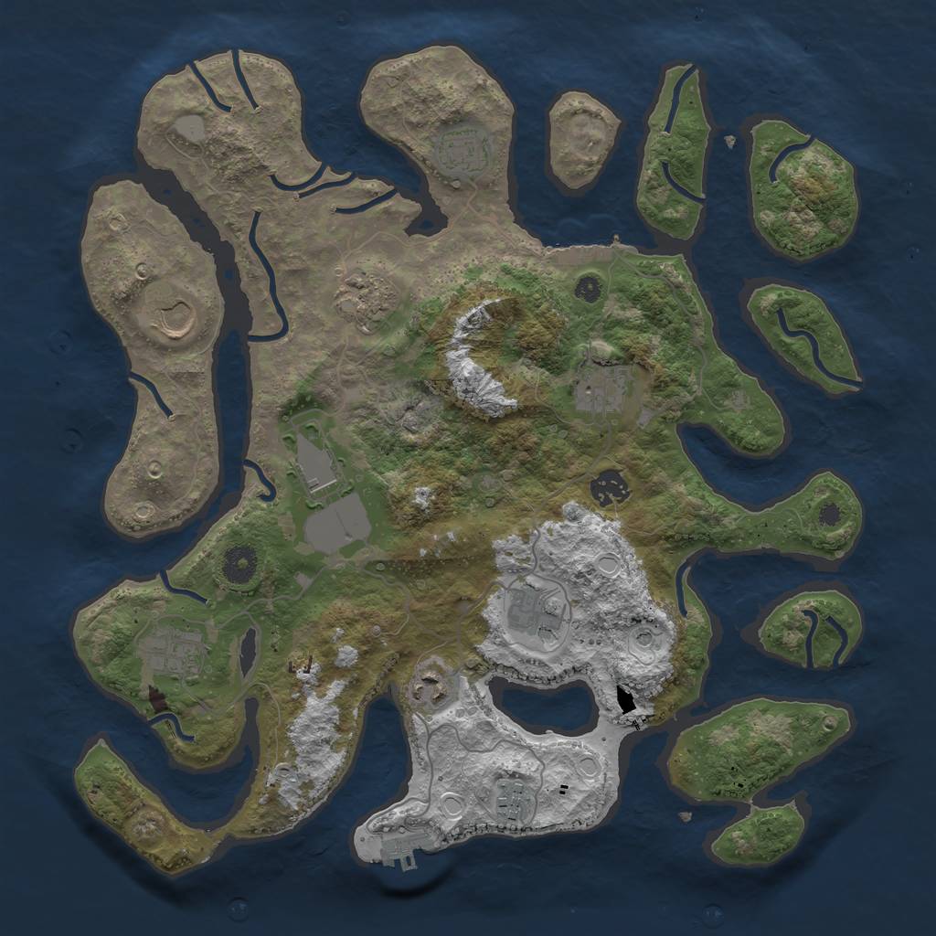 Rust Map: Procedural Map, Size: 3800, Seed: 1173685389, 18 Monuments