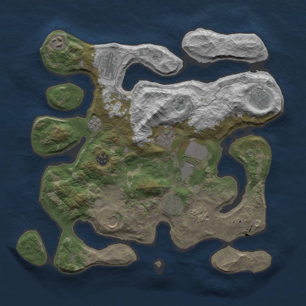 Rust Map: Barren, Size: 3750, Seed: 1136595253, 13 Monuments