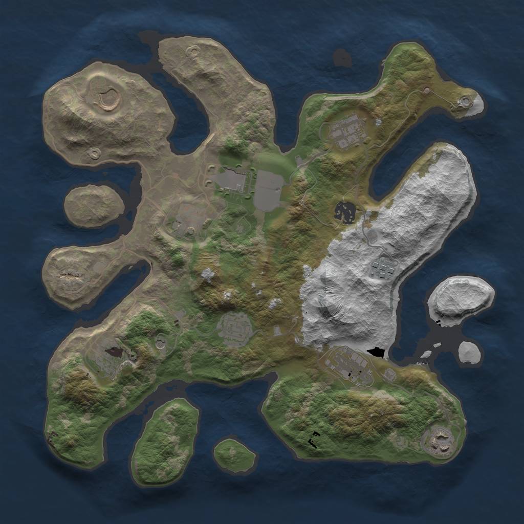 Rust Map: Barren, Size: 3500, Seed: 3520, 13 Monuments