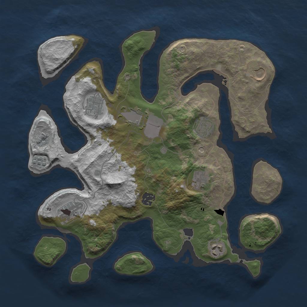 Rust Map: Barren, Size: 3550, Seed: 729560, 12 Monuments