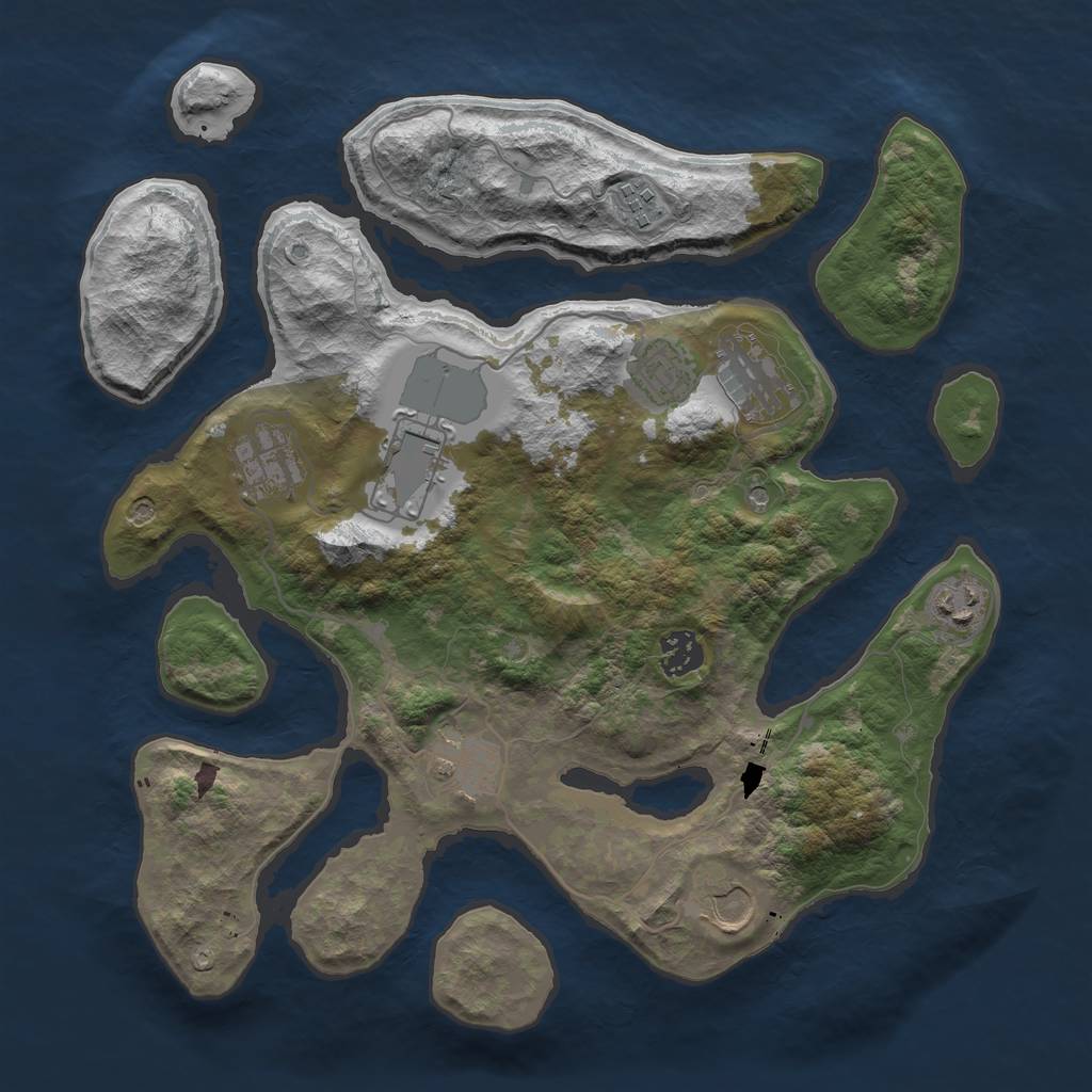 Rust Map: Barren, Size: 3550, Seed: 224411, 12 Monuments