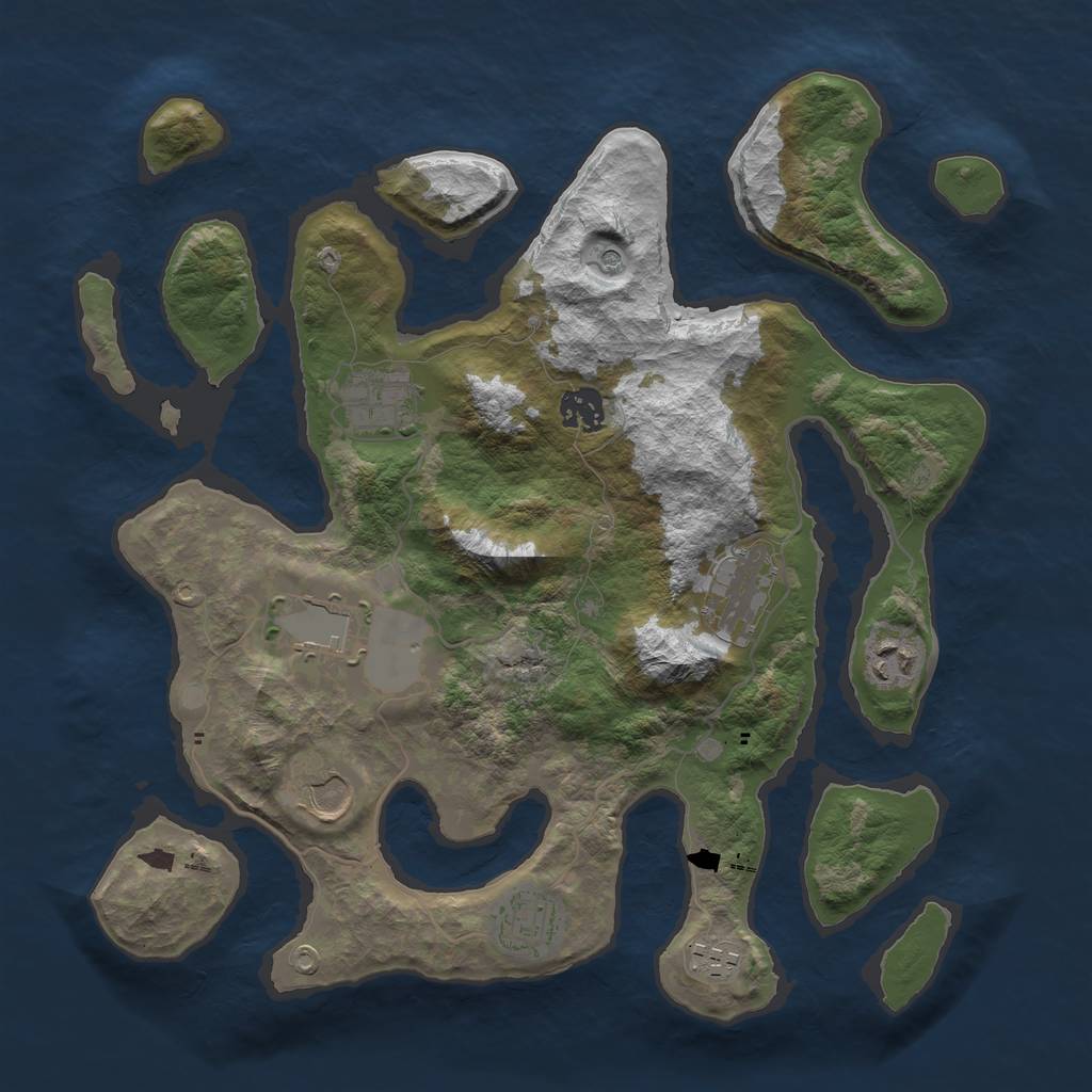 Rust Map: Barren, Size: 3550, Seed: 58017, 11 Monuments