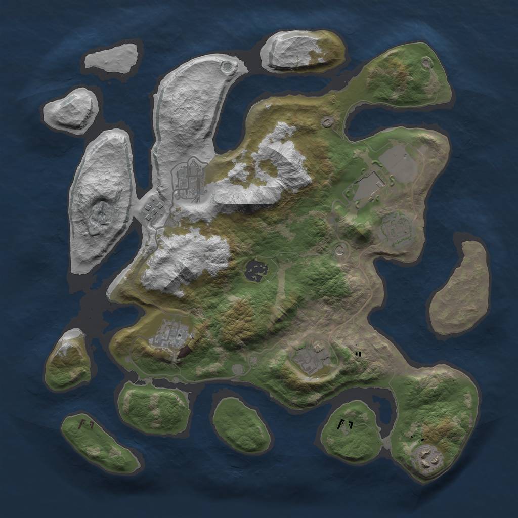 Rust Map: Barren, Size: 3550, Seed: 235137, 11 Monuments