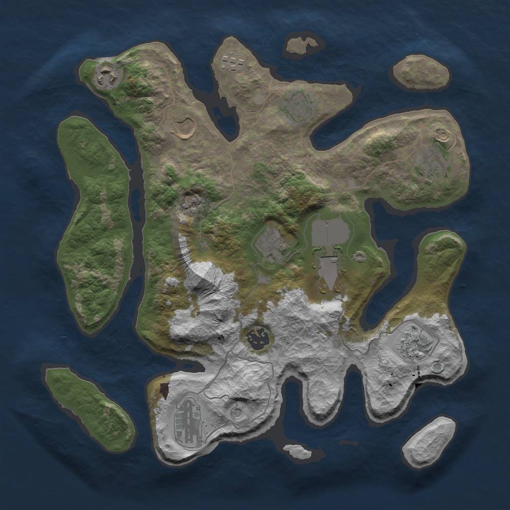 Rust Map: Barren, Size: 3550, Seed: 609744, 13 Monuments