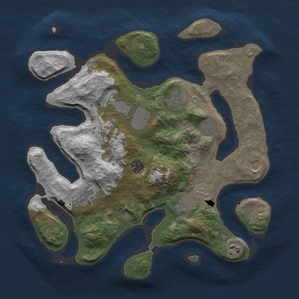 Rust Map: Barren, Size: 3550, Seed: 337495, 12 Monuments