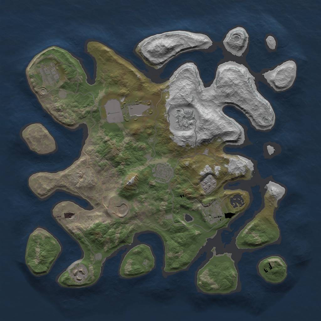 Rust Map: Barren, Size: 3550, Seed: 652676, 12 Monuments